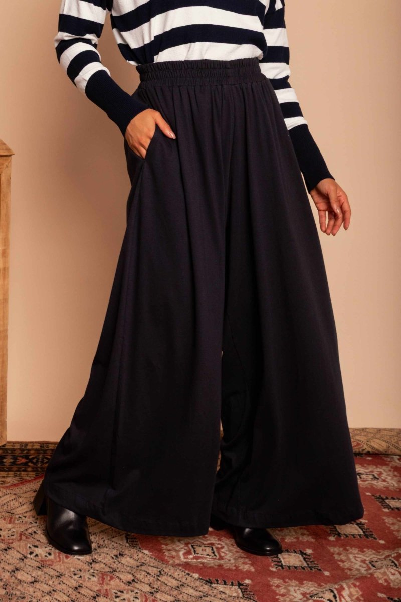 Calça Pantalona de Malha - Azul Marinho - Uhnika