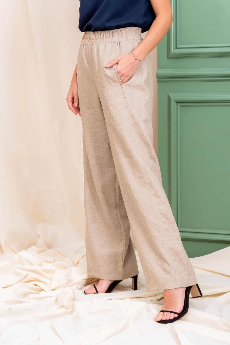 Calça Pantalona de Linho Feminina - Linho Natural - Uhnika