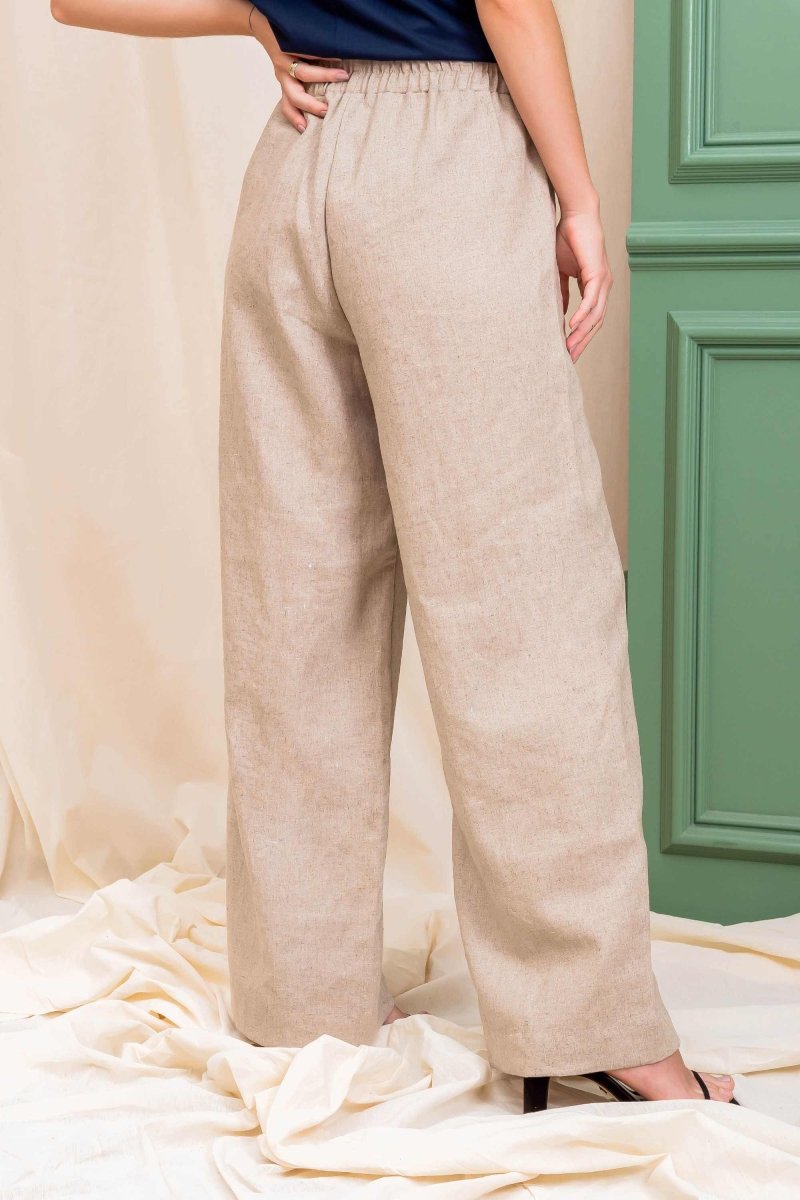 Calça Pantalona de Linho Feminina - Linho Natural - Uhnika