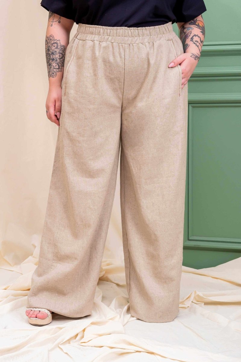 Calça Pantalona de Linho Feminina - Linho Natural - Uhnika