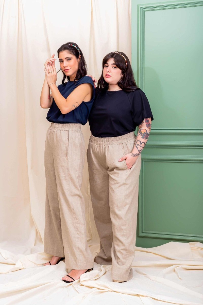 Calça Pantalona de Linho Feminina - Linho Natural - Uhnika