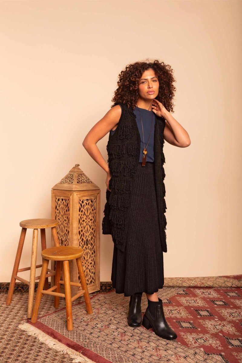 Saia Midi de Tricot Nômade - Preto - Uhnika