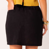 Mini Saia de Linho com Fenda - Preto - Uhnika