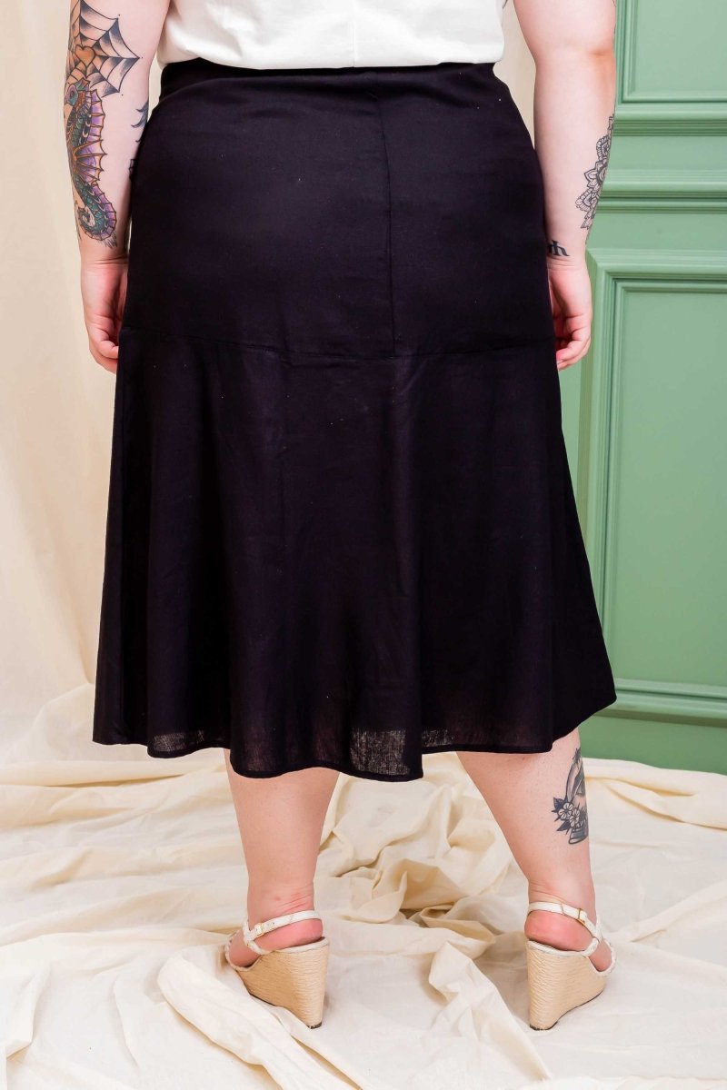 Saia Midi de Linho com Fenda - Preto - Uhnika