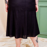 Saia Midi de Linho com Fenda - Preto - Uhnika