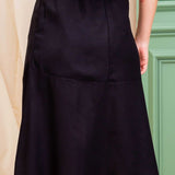 Saia Midi de Linho com Fenda - Preto - Uhnika