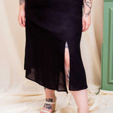 Saia Midi de Linho com Fenda - Preto - Uhnika