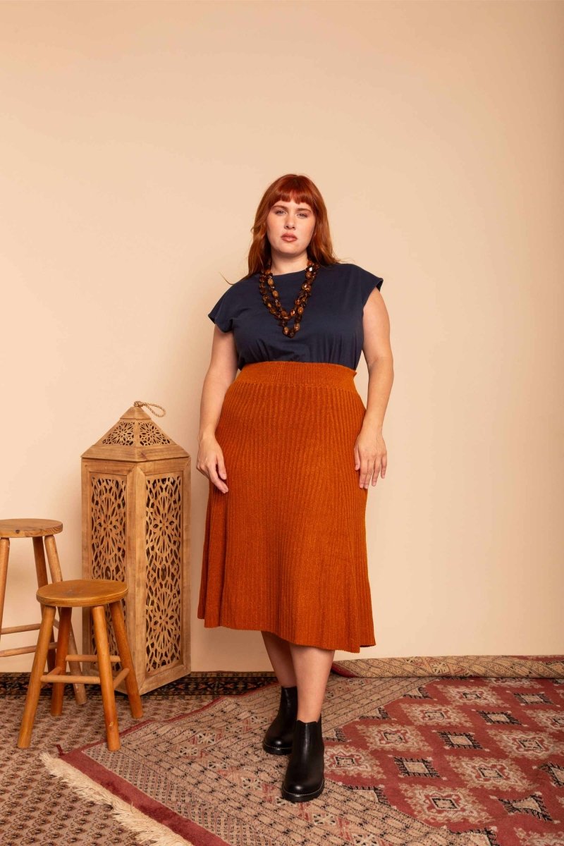 Saia Midi de Tricot Nômade - Cobre - Uhnika