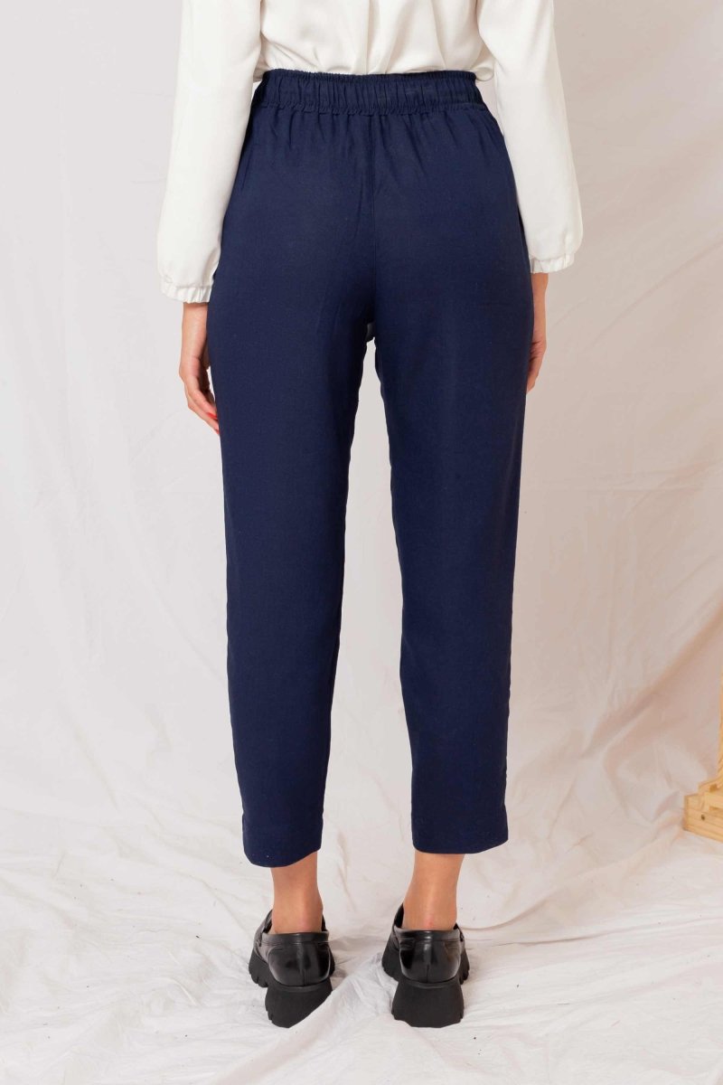 Calça Skinny de Linho - Azul Marinho - Uhnika