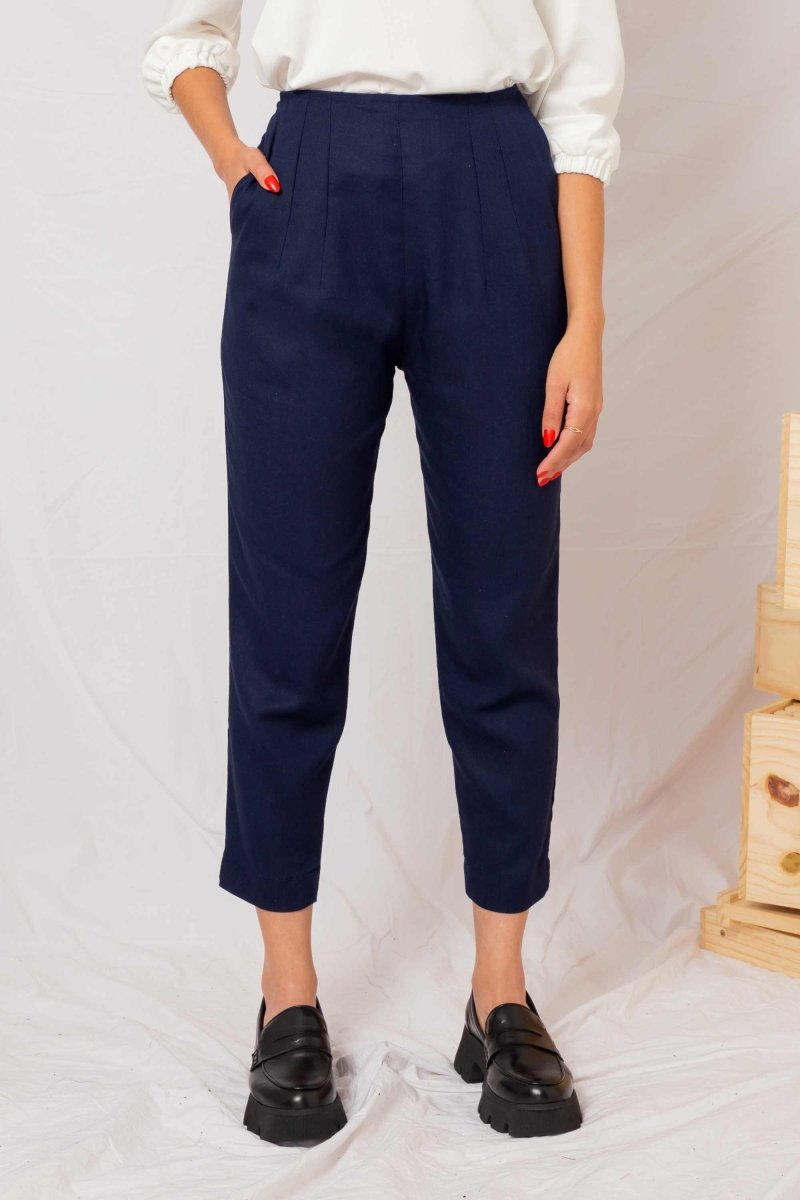 Calça Skinny de Linho - Azul Marinho - Uhnika