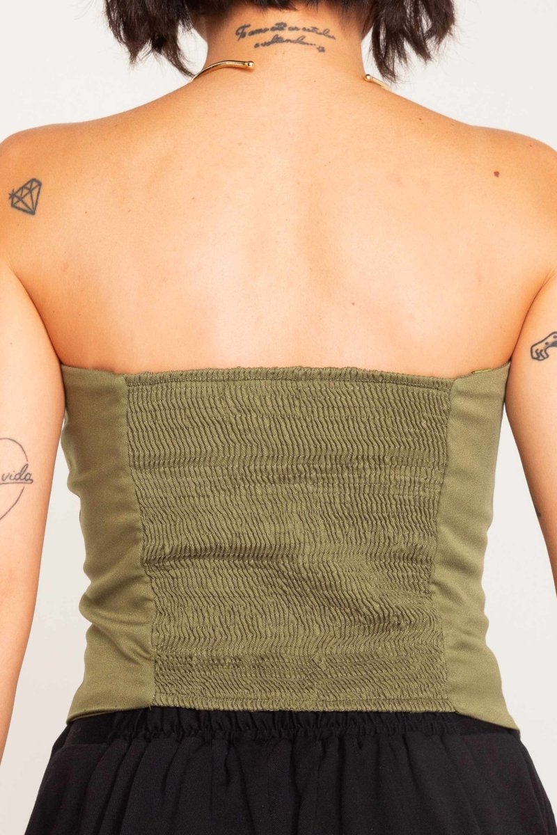 Top Corset Alfaiataria Alça Removível - Verde - Uhnika