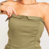Top Corset Alfaiataria Alça Removível - Verde - Uhnika