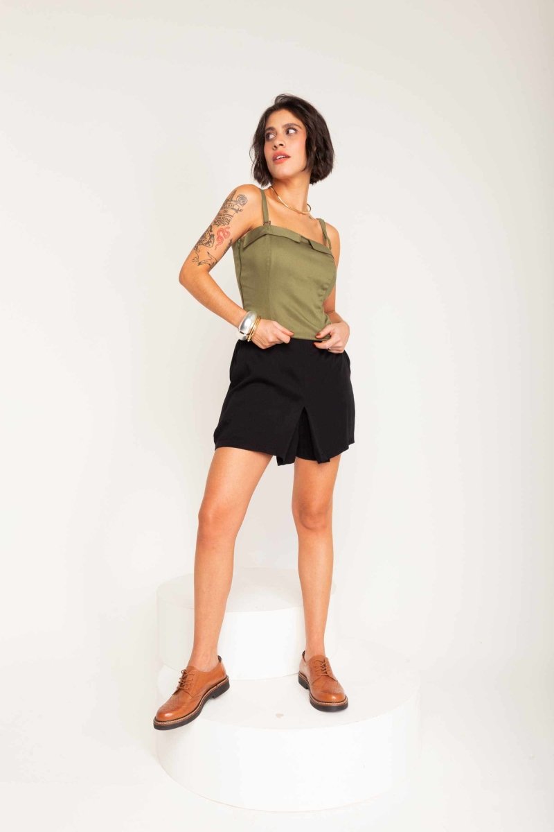 Top Corset Alfaiataria Alça Removível - Verde - Uhnika