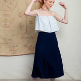 Saia Midi de Linho com Fenda - Azul Marinho - Uhnika