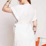 Vestido Curto de Linho Transpassado - Off White - Uhnika