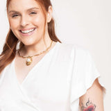 Vestido Curto de Linho Transpassado - Off White - Uhnika