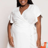 Vestido Curto de Linho Transpassado - Off White - Uhnika