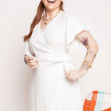 Vestido Curto de Linho Transpassado - Off White - Uhnika