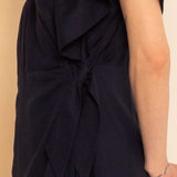 Vestido Curto de Linho Transpassado - Azul Marinho - Uhnika