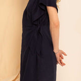 Vestido Curto de Linho Transpassado - Azul Marinho - Uhnika