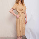 Vestido de Linho Midi Helena - Capuccino - Uhnika