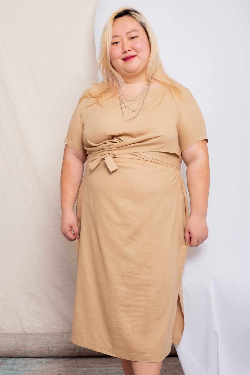 Vestido de Linho Midi Helena - Capuccino - Uhnika