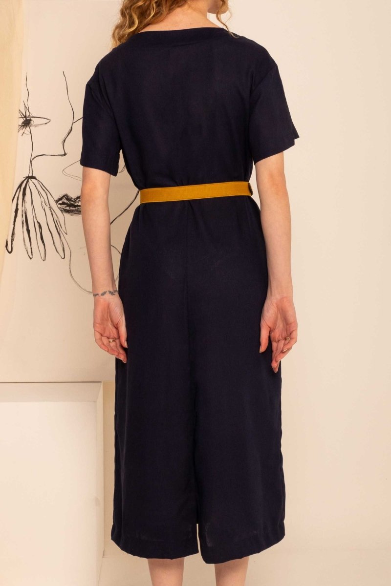 Vestido Feminino Solto de Linho - Azul Marinho - Uhnika