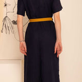 Vestido Feminino Solto de Linho - Azul Marinho - Uhnika