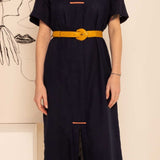 Vestido Feminino Solto de Linho - Azul Marinho - Uhnika