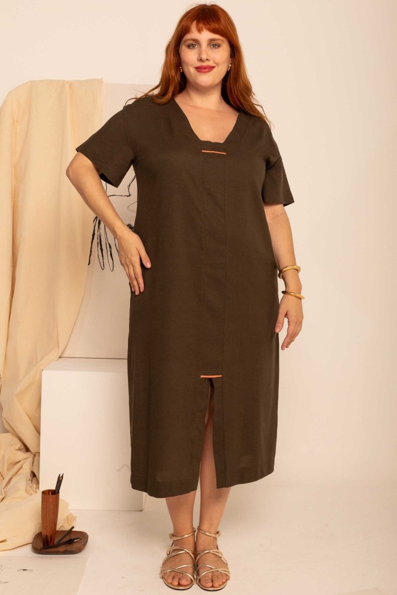 Vestido Feminino Solto de Linho - Verde - Uhnika