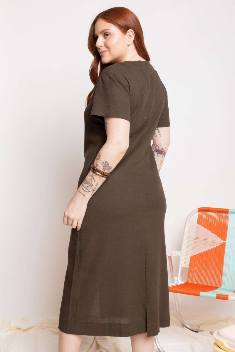 Vestido Feminino Solto de Linho - Verde - Uhnika