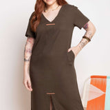 Vestido Feminino Solto de Linho - Verde - Uhnika