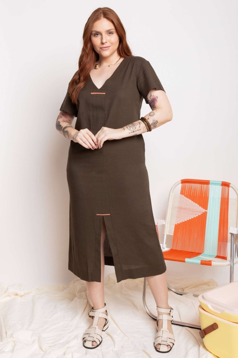 Vestido Feminino Solto de Linho - Verde - Uhnika
