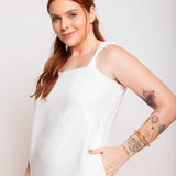 Vestido de Linho Midi com Nó - Off White - Uhnika