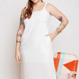 Vestido de Linho Midi com Nó - Off White - Uhnika