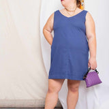 Vestido Curto de Linho Decote V - Azul - Uhnika