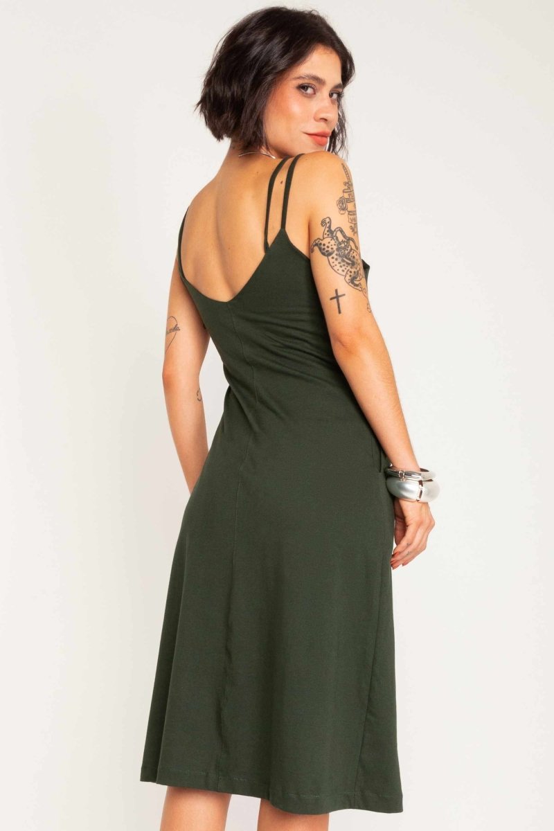 Vestido Midi de Algodão com Fenda - Verde - Uhnika