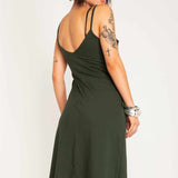 Vestido Midi de Algodão com Fenda - Verde - Uhnika
