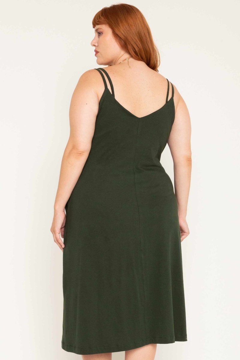 Vestido Midi de Algodão com Fenda - Verde - Uhnika