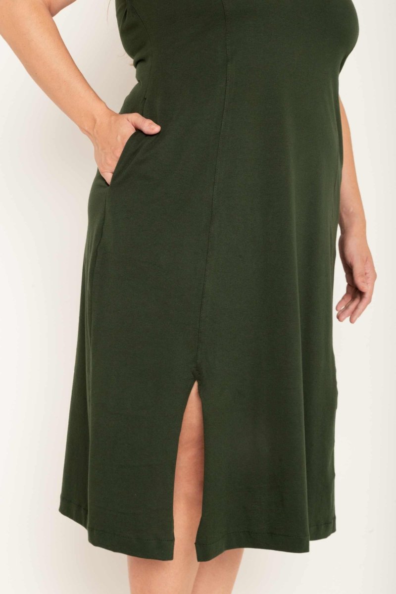 Vestido Midi de Algodão com Fenda - Verde - Uhnika
