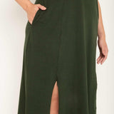 Vestido Midi de Algodão com Fenda - Verde - Uhnika
