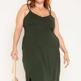Vestido Midi de Algodão com Fenda - Verde - Uhnika