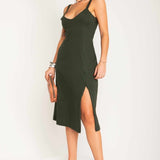 Vestido Midi de Algodão com Fenda - Verde - Uhnika