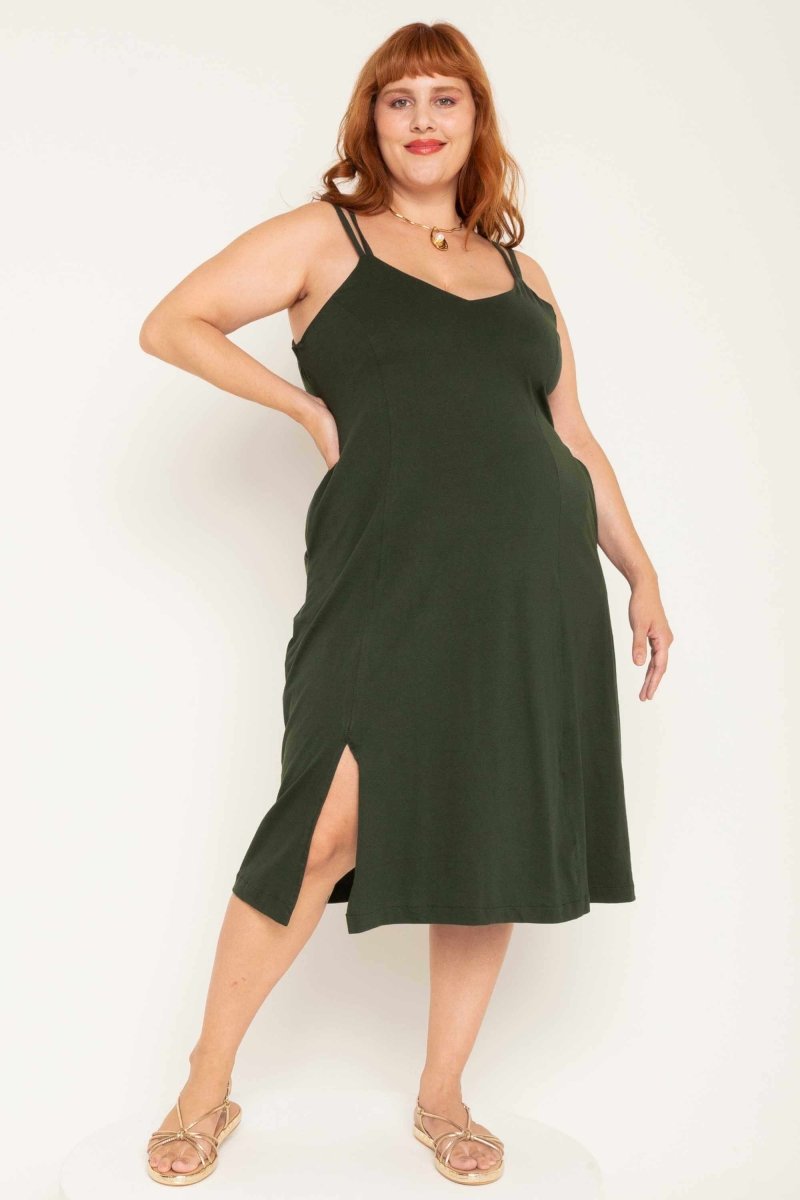 Vestido Midi de Algodão com Fenda - Verde - Uhnika