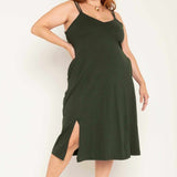 Vestido Midi de Algodão com Fenda - Verde - Uhnika