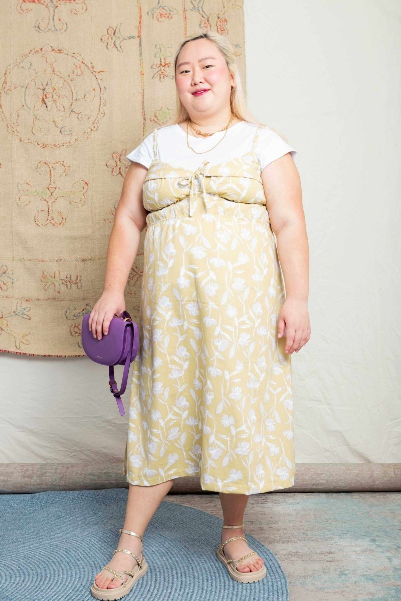 Vestido Midi Feminino Amália - Floral Amarelo - Uhnika