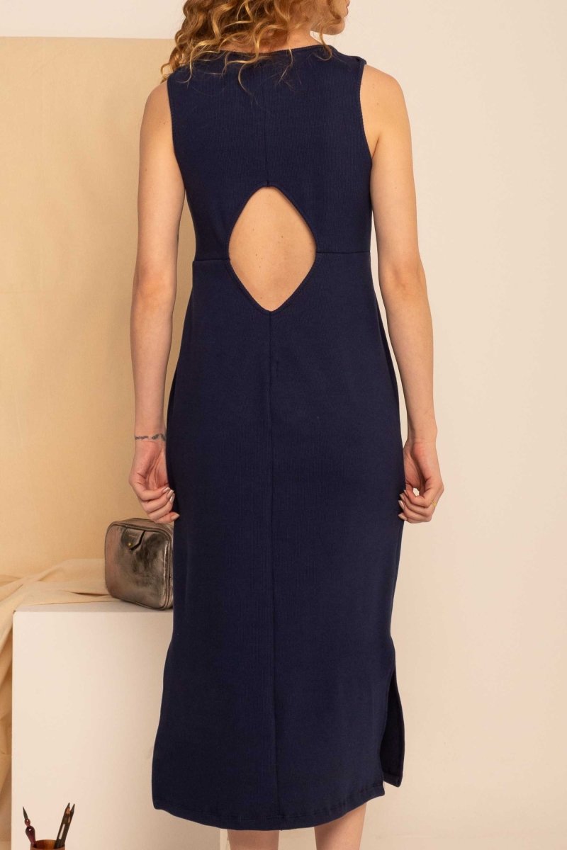 Vestido Midi Regata Canelado - Azul Marinho - Uhnika