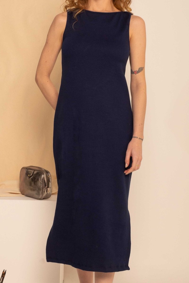 Vestido Midi Regata Canelado - Azul Marinho - Uhnika