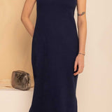 Vestido Midi Regata Canelado - Azul Marinho - Uhnika