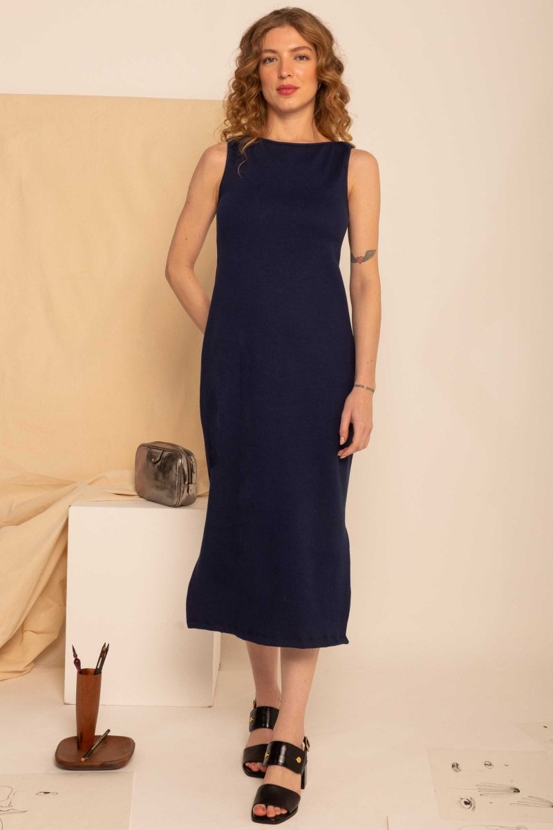 Vestido Midi Regata Canelado - Azul Marinho - Uhnika